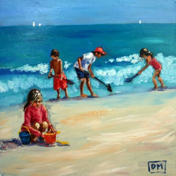ビーチで砂を掘る子供たち Oil Paintings